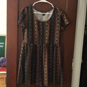 Black printed mini dress.